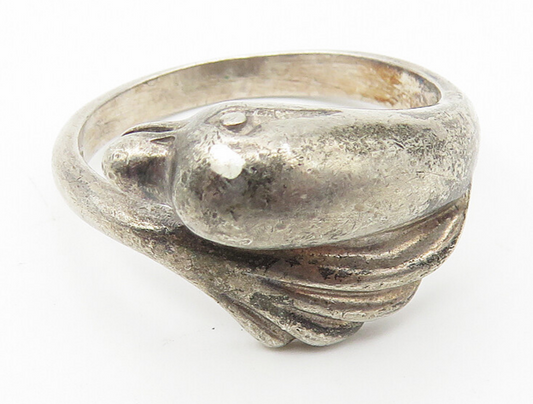 925 Sterling Silver  Vintage Dolphin Head & Tail Bypass Ring Sz 7  RG10714