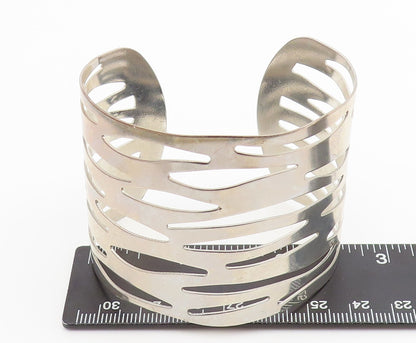 925 Sterling Silver Vintage Bracelet Large Tiger Strips Cutout Cuff  BT11030