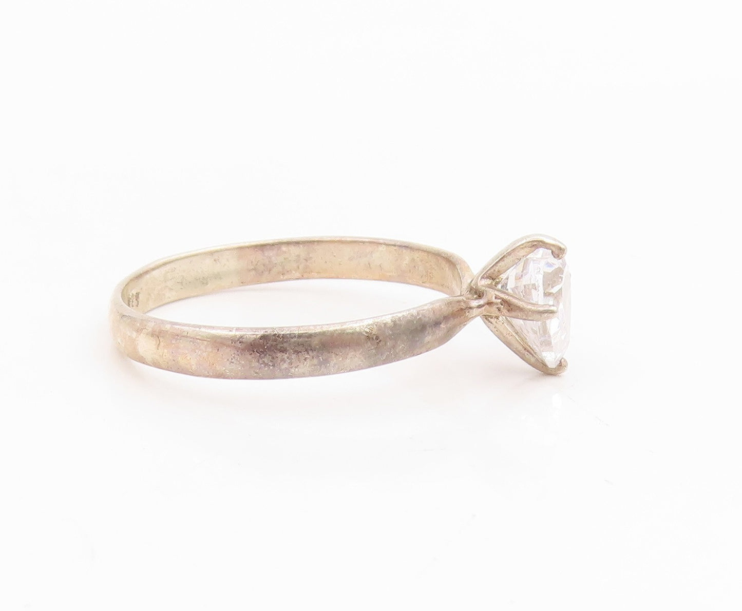 925 Sterling Silver Vintage Ring Heart Shape CZ Solitaire Band  Sz 10  RG34930