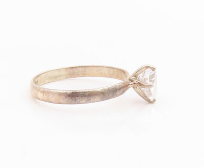 925 Sterling Silver Vintage Ring Heart Shape CZ Solitaire Band  Sz 10  RG34930