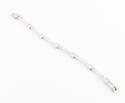 925 Sterling Silver  Vintage Shiny Cubic Zirconia Bar Chain Bracelet  BT8841