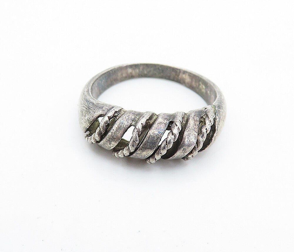 925 Sterling Silver  Vintage Dark Tone Rope Twist Dome Band Ring Sz 7.5 RG6447