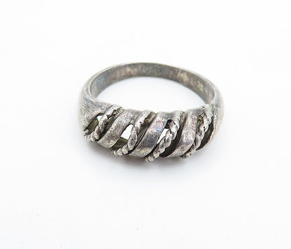 925 Sterling Silver  Vintage Dark Tone Rope Twist Dome Band Ring Sz 7.5 RG6447