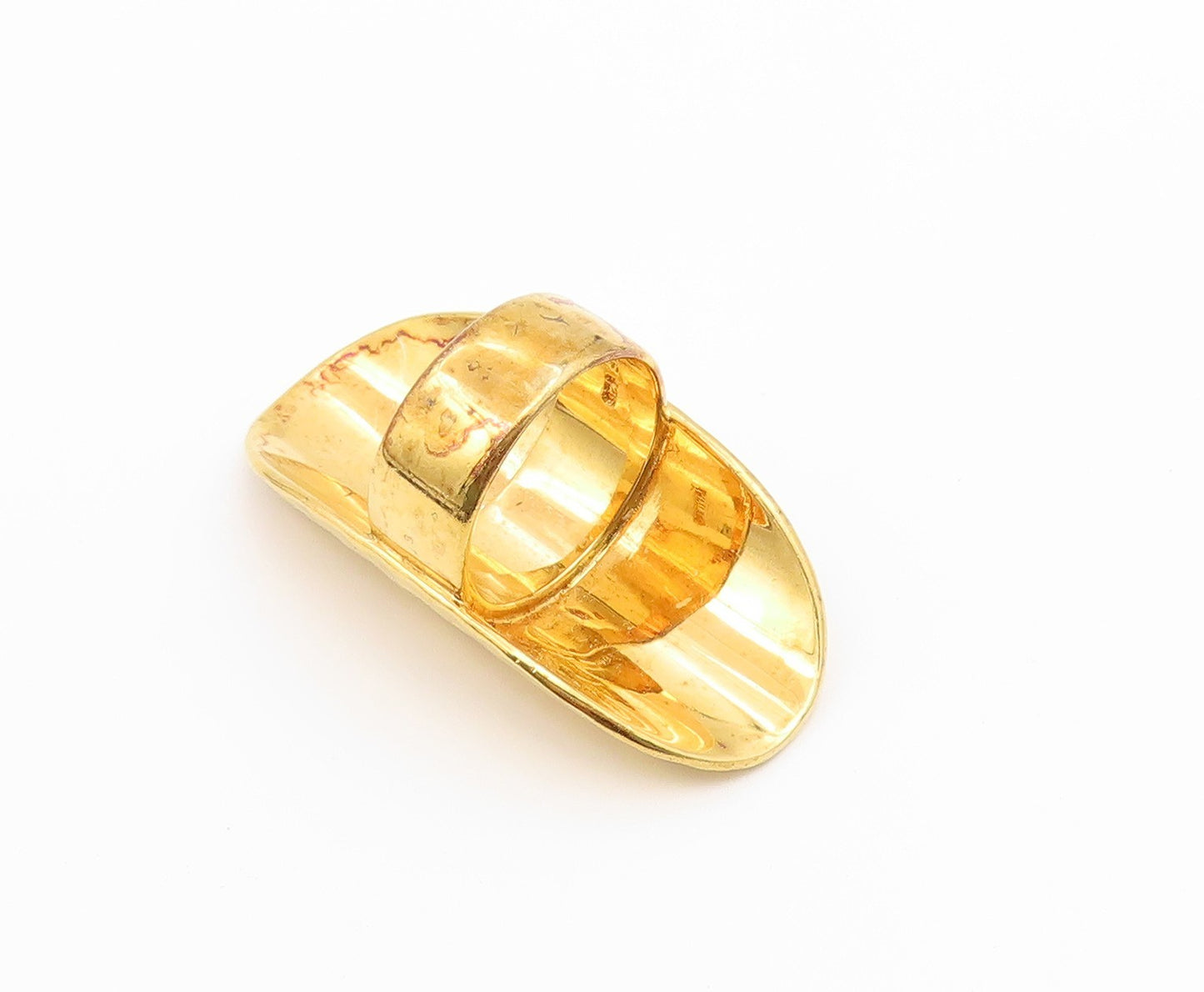 925 Sterling Silver Vintage Ring Gold Plated Hammered Shield Band  Sz 6  RG36947