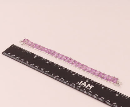 925 Sterling Silver  Vintage Amethyst Rectangular Double Band Bracelet  BT9822