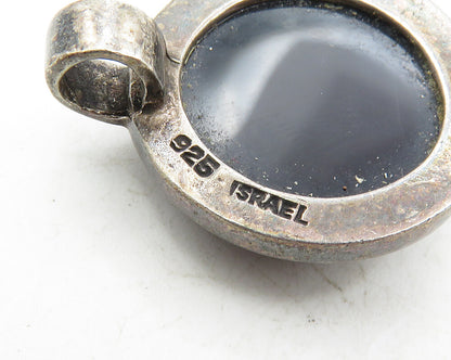 ISRAEL 925 Sterling Silver  Vintage Cabochon Cut Black Onyx Pendant  PT7468