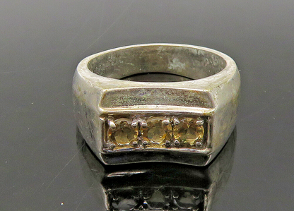 KARIS 925 Silver  Vintage Topaz 3 Stone Square Dome Band Ring Sz 10  RG22022