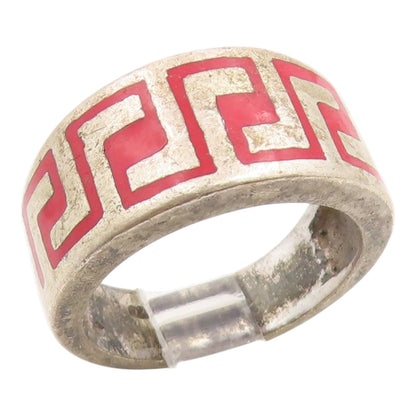 925 Sterling Silver Vintage Ring Enamel Greek Key Pattern Band  Sz 7  RG35413