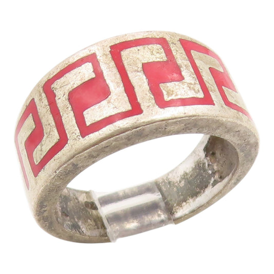 925 Sterling Silver Vintage Ring Enamel Greek Key Pattern Band  Sz 7  RG35413
