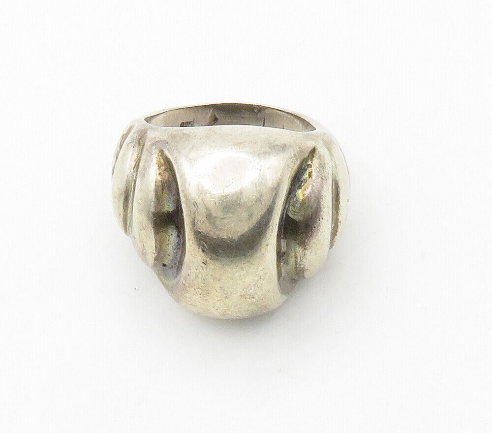 925 Sterling Silver  Vintage Smooth Dark Tone Dome Band Ring Sz 8  RG15378