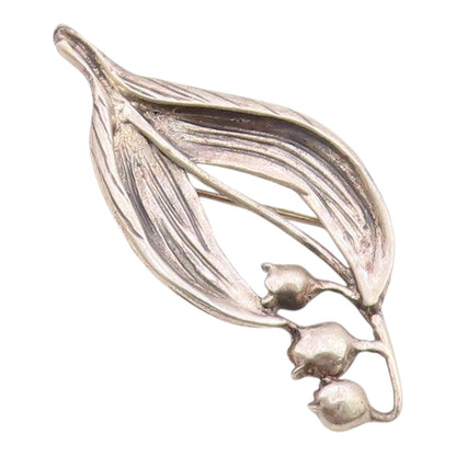 BREAKELL 925 Sterling Silver  Vintage Floral Leaf Motif Brooch Pin  BP9268