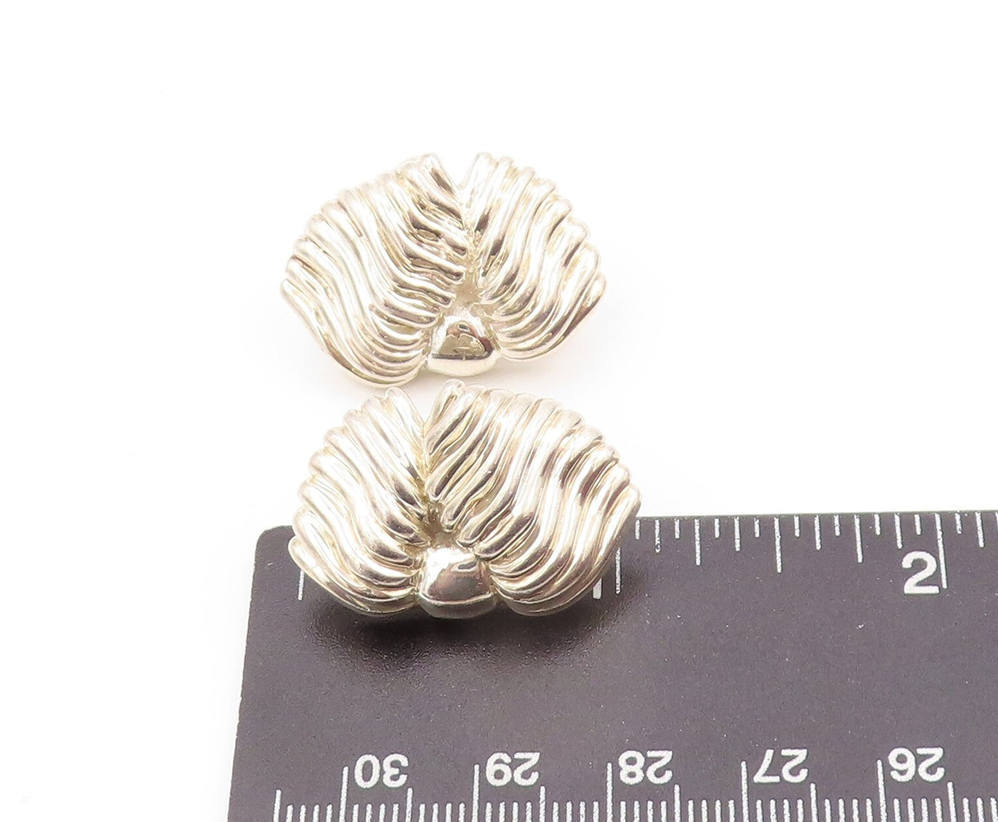 925 Sterling Silver Vintage Earrings Designer Solid Grooved Tassels  EG13359