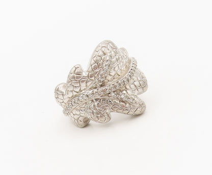 925 Sterling Silver  Vintage Genuine Diamonds Carved Leaf Ring Sz 6  RG27175