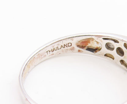 925 Sterling Silver Vintage Ring Oval Fire Opal & Tanzanite Band  Sz 10  RG35983
