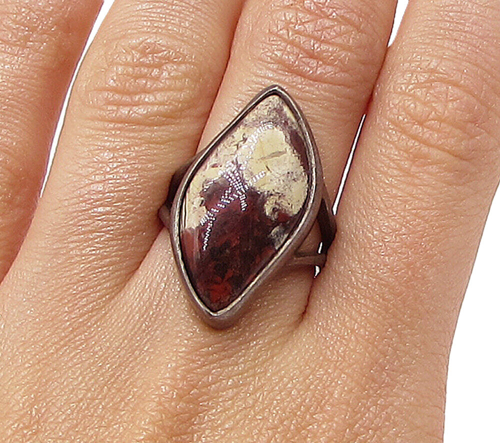 925 Sterling Silver  Vintage Gemstone Wavy Solitaire Ring Sz 7  RG3154
