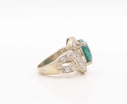 925 Sterling Silver Vintage Ring Square Green Gemstone Topaz Inlay Sz 8  RG29298