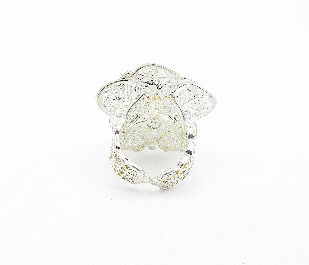 925 Sterling Silver  Shiny Twist Filigree Flower Statement Ring Sz 5  RG7308