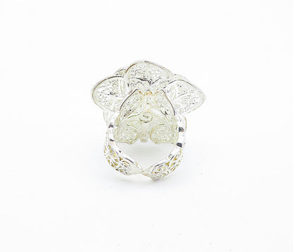 925 Sterling Silver  Shiny Twist Filigree Flower Statement Ring Sz 5  RG7308