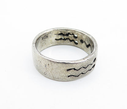 925 Sterling Silver Vintage Modernist Wavy Design Band Ring Sz 7.5 RG6589