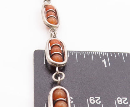 925 Sterling Silver Vintage Bracelet Brown Bead Shape Gemstones Rows  BT10615