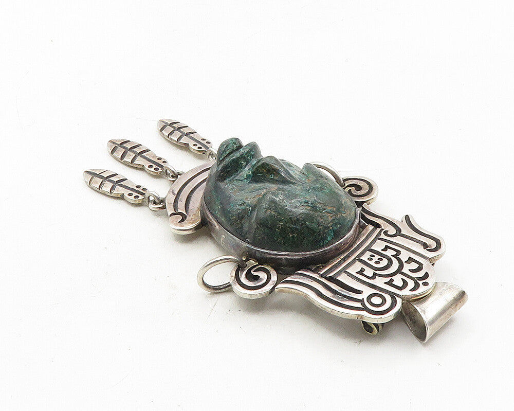 MEXICO 925 Sterling Silver  Vintage Face Carved Jasper Brooch Pin  BP4097