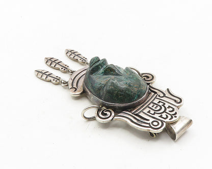 MEXICO 925 Sterling Silver  Vintage Face Carved Jasper Brooch Pin  BP4097