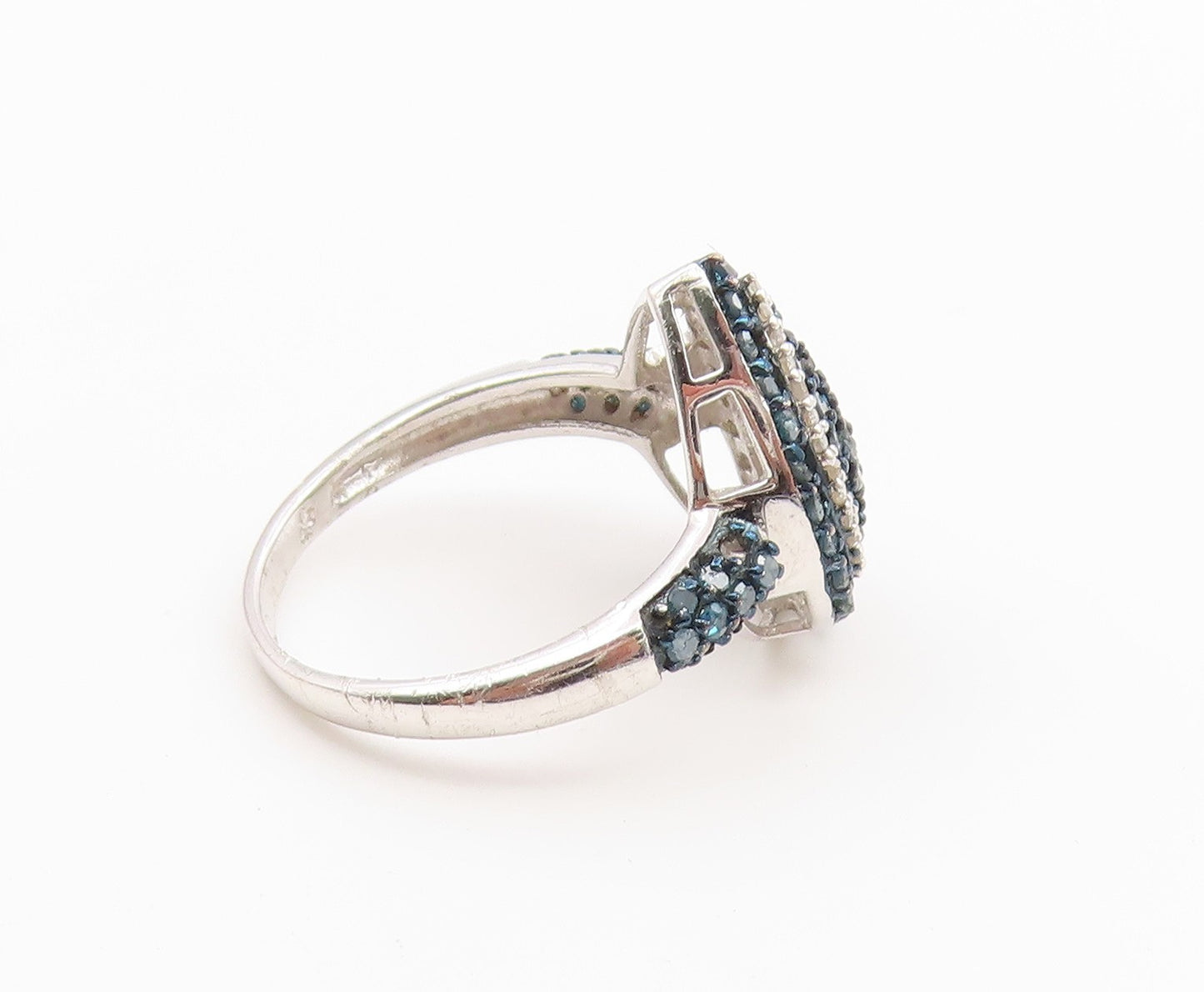 925 Sterling Silver Vintage Ring Real Blue & White Diamonds Band  Sz 7  RG36853