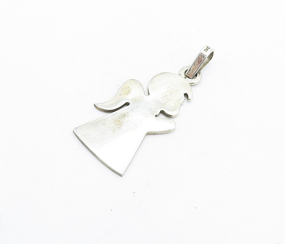 925 Sterling Silver  Vintage Shiny Smooth Angel Motif Drop Pendant  PT4812