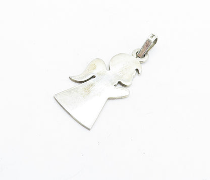 925 Sterling Silver  Vintage Shiny Smooth Angel Motif Drop Pendant  PT4812