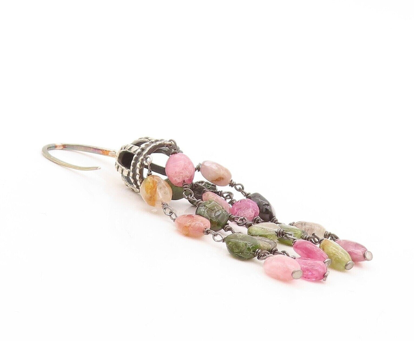 925 Sterling Silver Vintage Earrings Cutout Dome Dangling Gemstones  EG13159