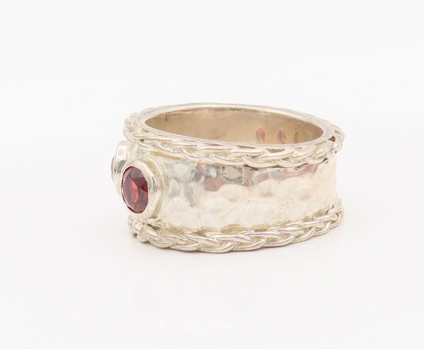 925 Sterling Silver Vintage Ring THISTLE & BEE Hammered Gemstone Sz 8 RG28135