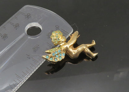 925 Sterling Silver  Vintage Blue Topaz Baby Angel Shiny Brooch Pin  BP8477