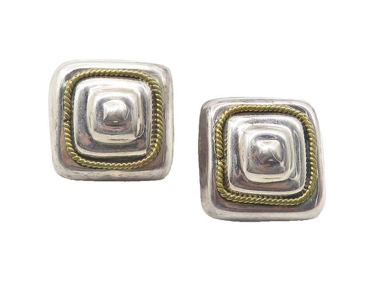 MEXICO 925 Sterling Silver  Vintage Two Tone Rope Twist Drop Earrings  EG6043