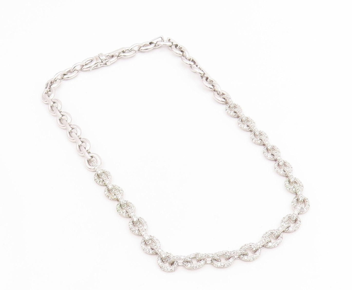 925 Sterling Silver Vintage Necklace Classic CZ interlocking Oval Chain  NE4801
