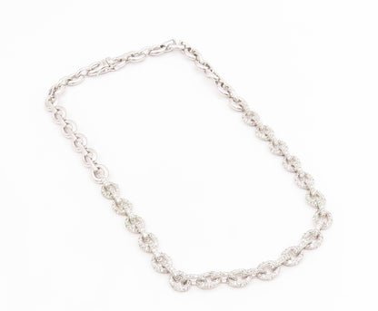 925 Sterling Silver Vintage Necklace Classic CZ interlocking Oval Chain  NE4801