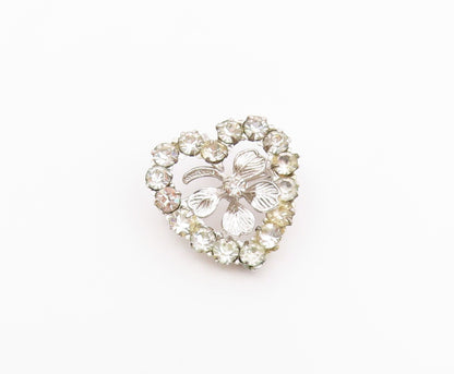 CARL ART 925 Silver  Vintage Cubic Zirconia Clover Heart Brooch Pin  BP7980