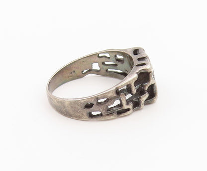 925 Sterling Silver Vintage Ring Black Onyx Brutalist Band  Sz 10.5  RG36522