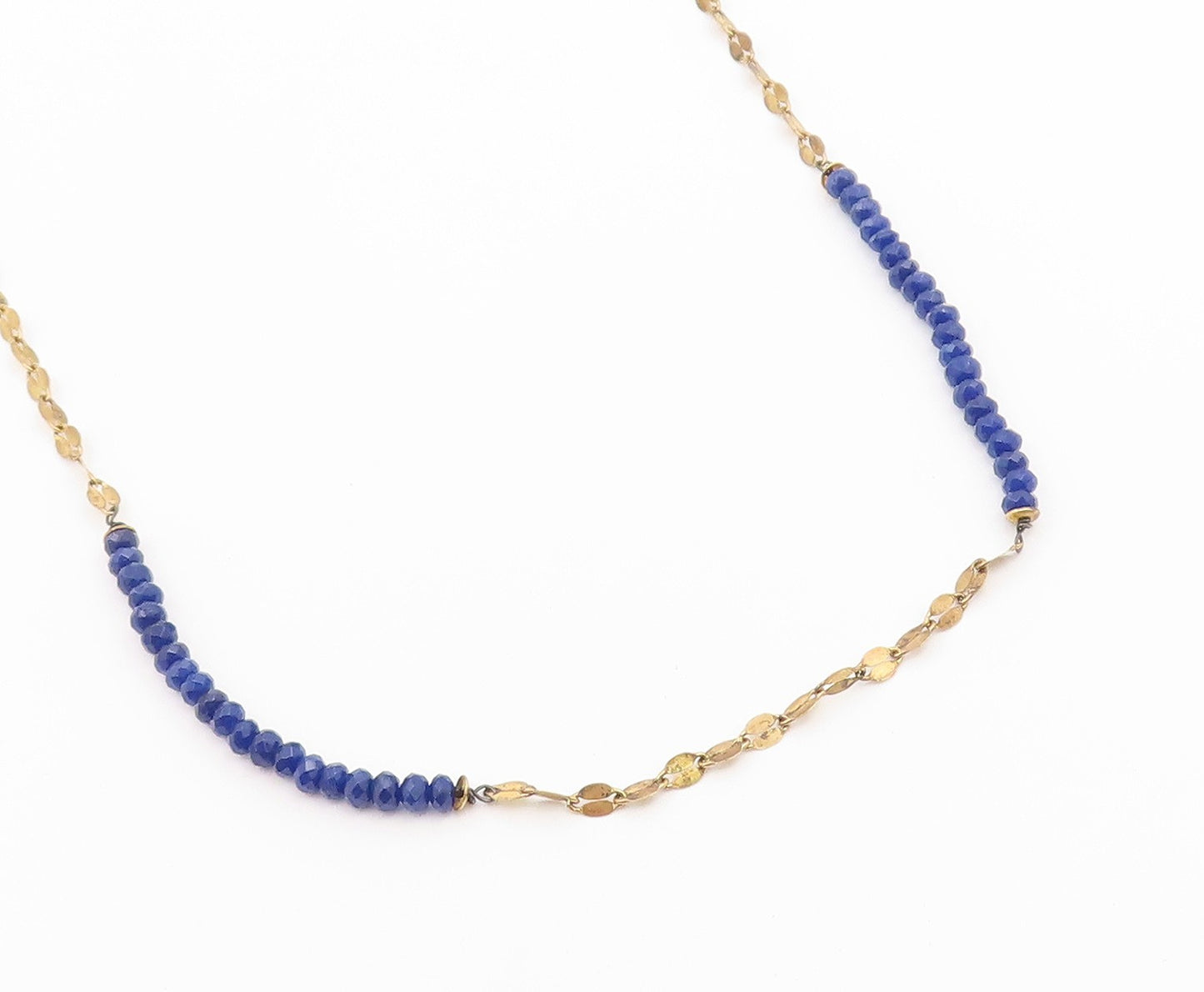 925 Sterling Silver Vintage Necklace Gold Plated Lapis Lazuli Bead Chain  NE4932