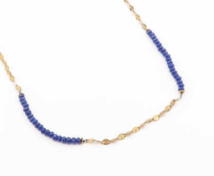 925 Sterling Silver Vintage Necklace Gold Plated Lapis Lazuli Bead Chain  NE4932