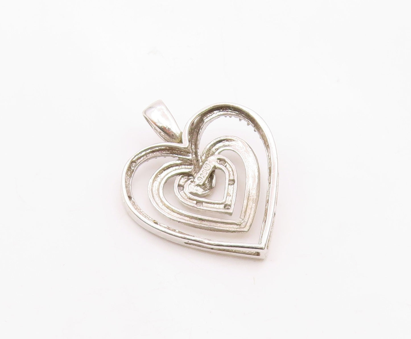 925 Sterling Silver  Vintage Genuine Diamonds Love Heart Pendant  PT16601