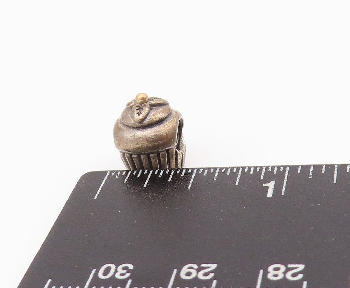 925 Sterling Silver Vintage Pendant PANDORA Mini Carved Cupcake Charm  PT24254