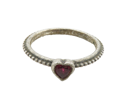 PANDORA 925 Silver  Vintage Pink Topaz Love Heart Band Ring Sz 5  RG16115