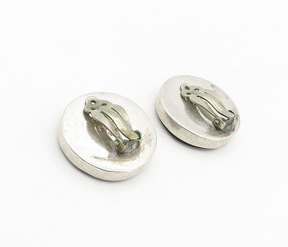 MEXICO 925 Silver  Vintage Black Onyx Non Pierce Button Drop Earrings  EG4589