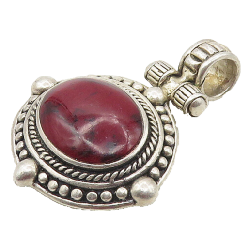 MEXICO 925 Sterling Silver   Vintage Cabochon Cut Red Jasper Pendant  PT13802