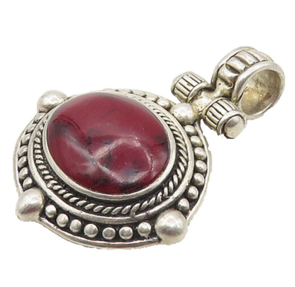 MEXICO 925 Sterling Silver   Vintage Cabochon Cut Red Jasper Pendant  PT13802