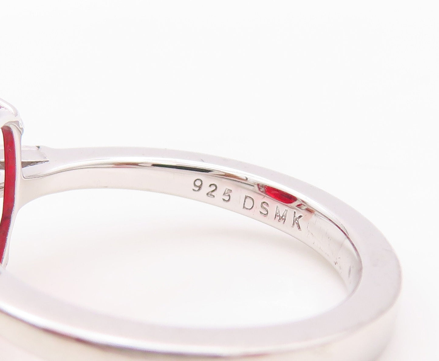 925 Sterling Silver Vintage Ring Rectangle Cut Red & White CZ  Sz 7  RG30465