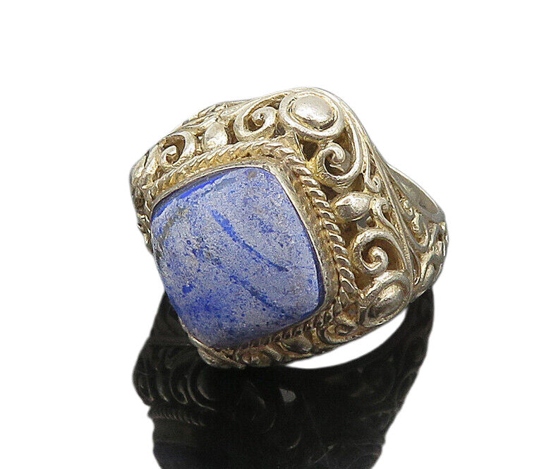 925 Sterling Silver  Vintage Lapis Lazuli Swirl Cocktail Ring Sz 9  RG19285