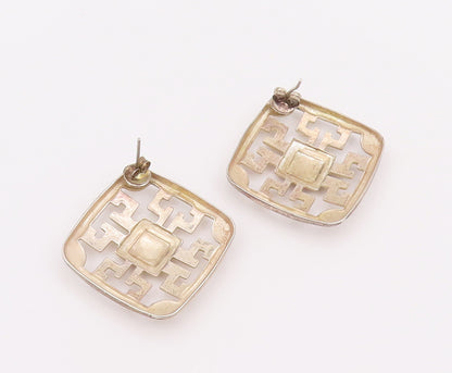 925 Sterling Silver Vintage Earrings Symmetrical Square Cutout Maze  EG12920
