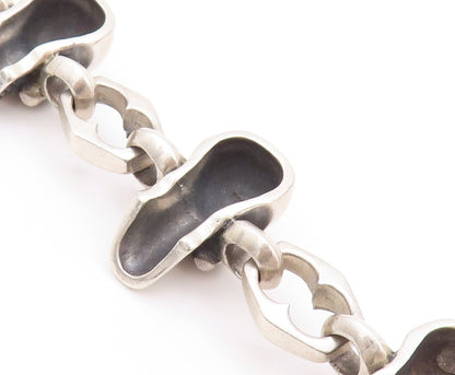 925 Sterling Silver Vintage Bracelet Heavy Carved Skulls Biker Design  BT11124