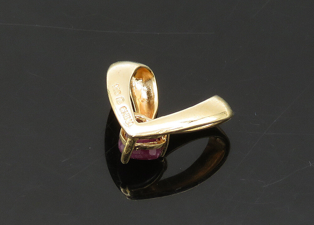 925 Sterling Silver  Vintage Prong Set Ruby Gold Plated Heart Pendant  PT17924